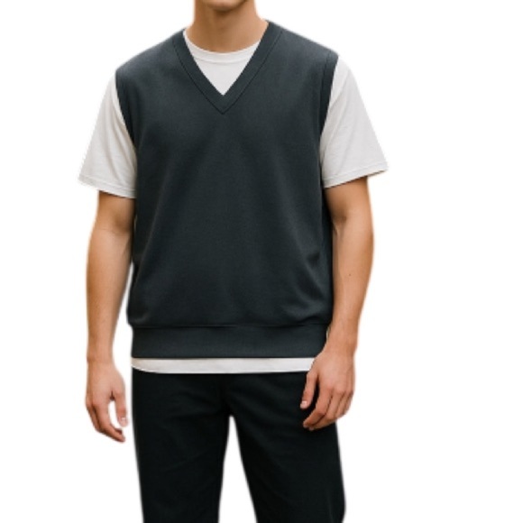 AMERICAN APPAREL Mens VNeck Sweater Vest Grey Sweatshirt Grandpa Preppy Size L - Picture 1 of 9